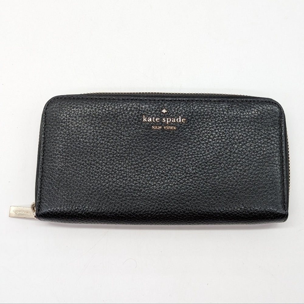 Kate Spade black Leila pebbled leather zip closure wallet